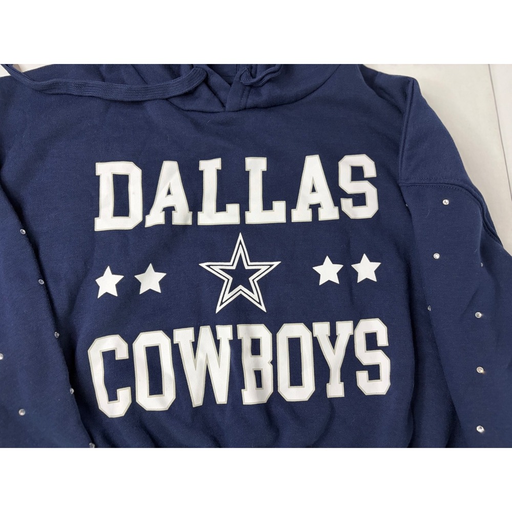 Dallas Cowboys Rhinestone Cropped Hoodie Women's XS Navy Blue NFL Pullover - Picture 9 of 13